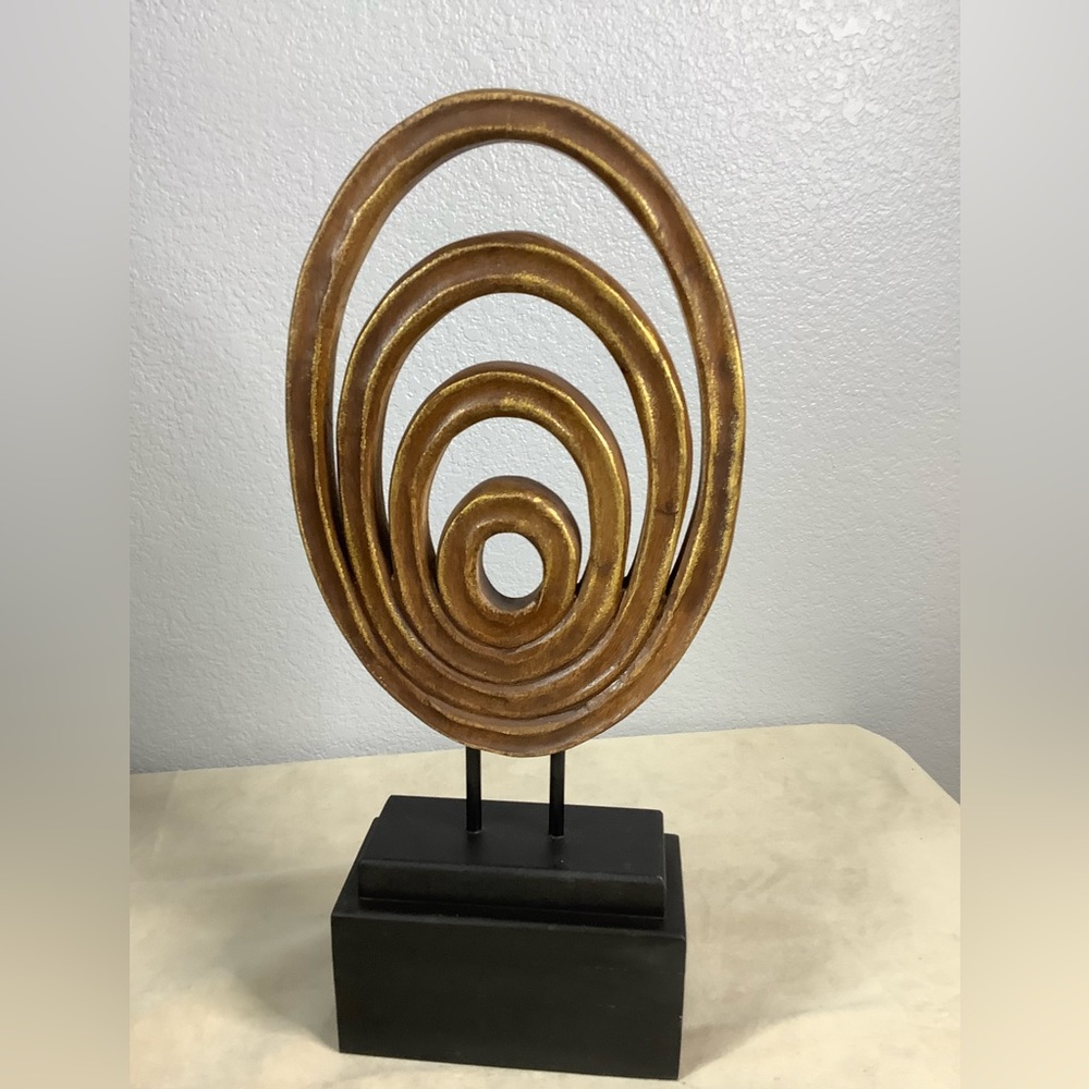 Mid century modern architecture artifact, carved wooden art, Bronze metallic.